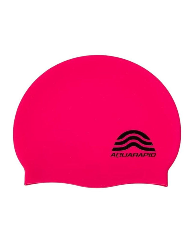 Pink silicone swim cap by Aquarapid, designed for watersport and outdoor activities, featuring a snug fit and smooth surface.