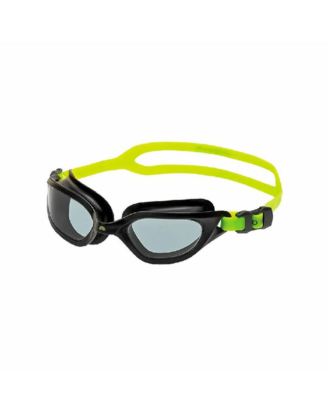 Yellow Aquarapid Zwembril swimming goggles for outdoor watersports, one size fits most, with adjustable strap and clear lenses.