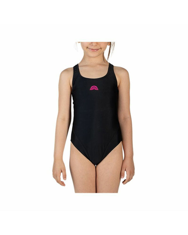 Black girls' swimwear by Aquarapid, a sporty and outdoor watersport swimsuit with a sleek design for swimming and water activities.