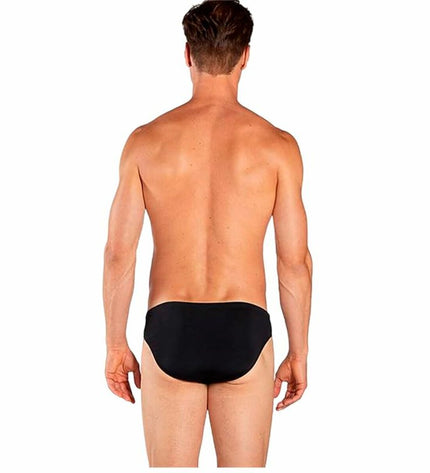 Black Aquarapid men's swim brief for sport and watersports, featuring a sleek, snug fit ideal for swimming and outdoor water activities.