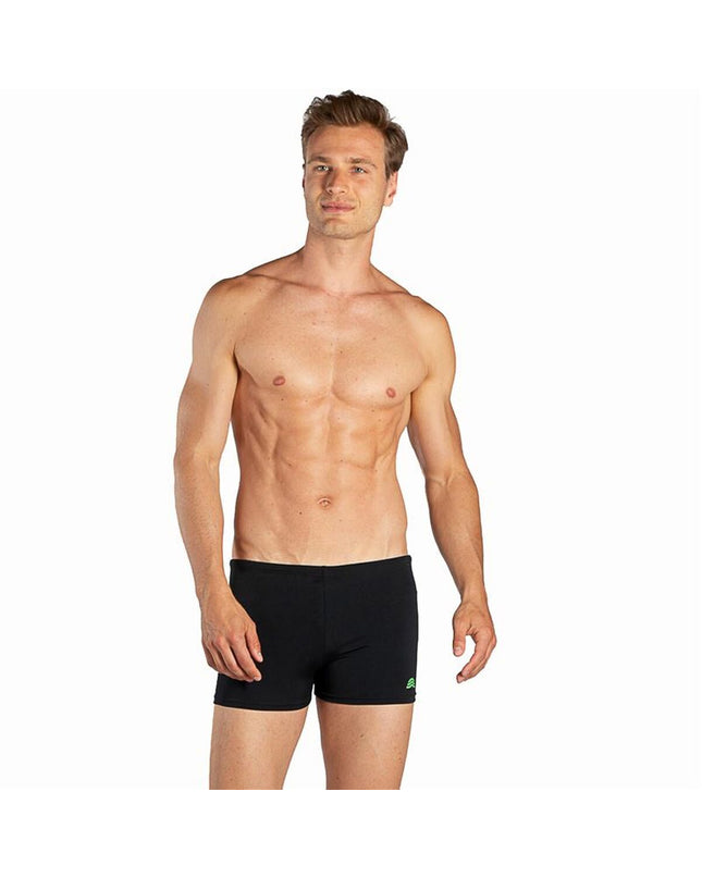 Black men's swim shorts by Aquarapid, suitable for sport and outdoor watersport activities, shown on a neutral background.