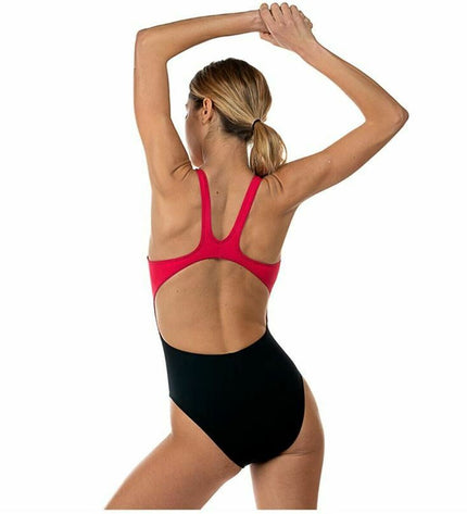 Black women's swimwear Aquarapid Akiko sport swimsuit for watersports, shown on a model.