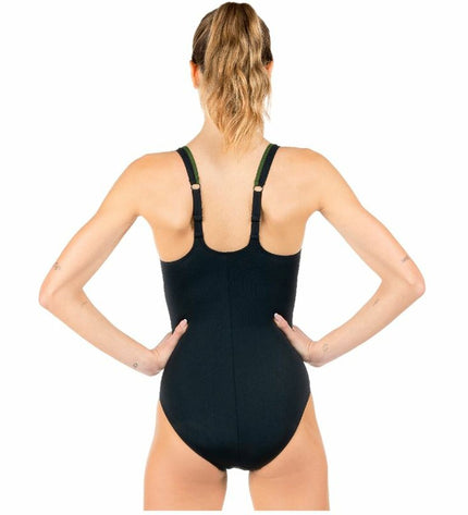 Black women's swimwear by Aquarapid, sport and outdoor water sport wetsuit or swimsuit, shown in a sleek, form-fitting design.