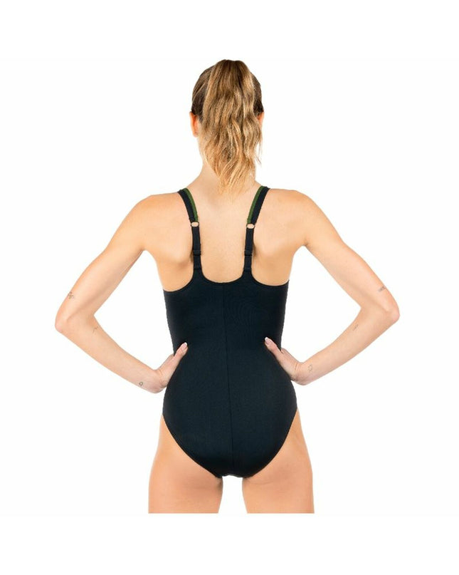 Black women's swimwear by Aquarapid, sport and outdoor water sport wetsuit or swimsuit, shown in a sleek, form-fitting design.