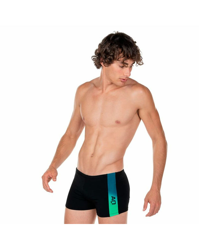 Black men's swim shorts by Aquarapid with sporty design, suitable for watersport and outdoor activities.