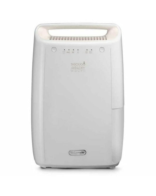DeLonghi DEX210SF white portable air conditioner for home and kitchen use, featuring sleek design and adjustable settings.