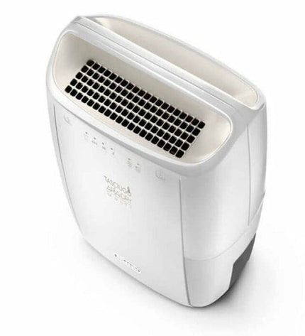 DeLonghi DEX210SF white portable air conditioner with air purifier function, compact design for home cooling and air cleaning