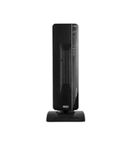 DeLonghi TCH8993ER.BC black 2400W portable heater for home and cooking, shown in a modern kitchen setting