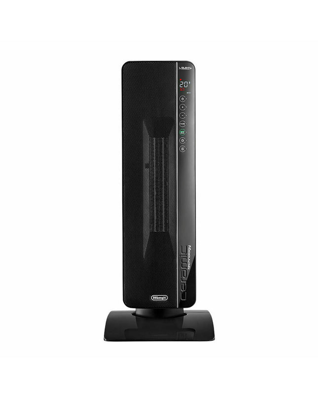 DeLonghi TCH8993ER.BC black 2400W portable heater for home and kitchen, with digital controls and sleek design.