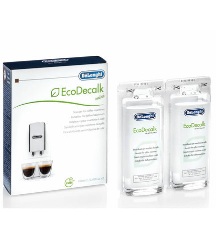 DeLonghi water softener decalcifier 2 x 100 ml for coffee machines, household kitchen and beverage appliance maintenance.