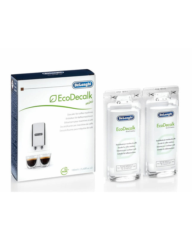 DeLonghi water softener decalcifier 2 x 100 ml for coffee machines, household kitchen and beverage appliance maintenance.