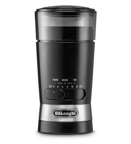 DeLonghi KG210 elektrische koffie- en theegrinder in zwart, met stil design en compact formaat voor thuisgebruik