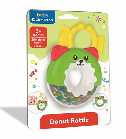 Colorful Clementoni baby rattle toy with soft handle, designed for young children and easy to grip.