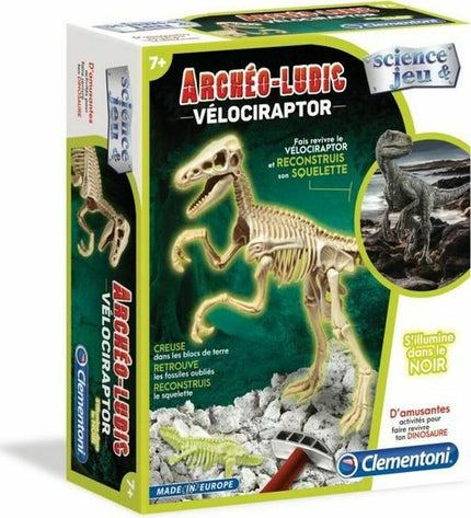 Clementoni Archéo Ludic Velociraptor science game toy for learning and education, featuring a realistic Velociraptor figure.