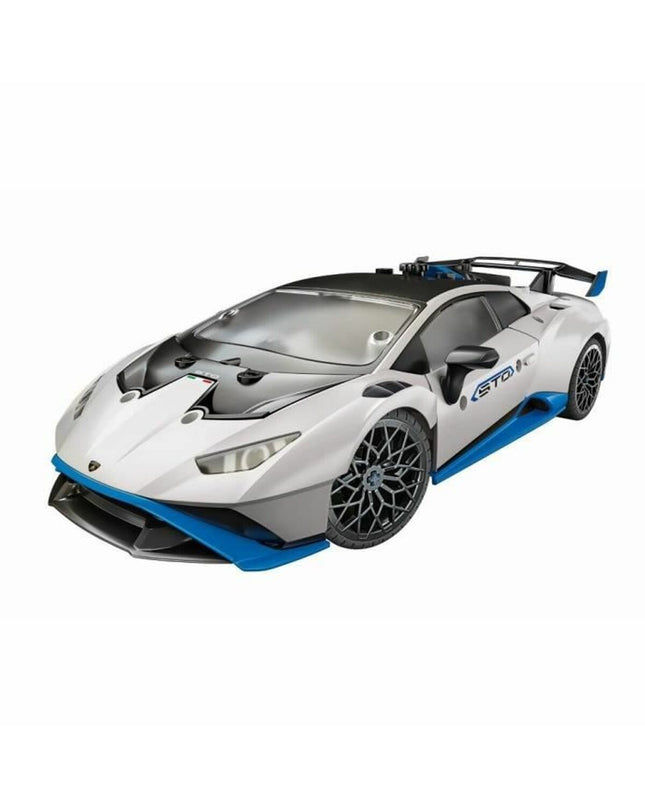 Clementoni Lamborghini Huracan STO remote control police car toy, detailed miniature vehicle for children, in black and yellow.