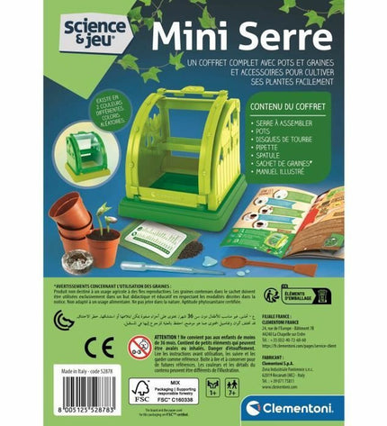 Clementoni wetenschapsspel set with colorful educational game pieces, measuring 16x6x22 cm, for engaging science activities.