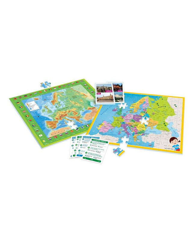 Clementoni Wetenschapsspel Descubre Europa toy game with colorful map and educational components for learning about Europe.