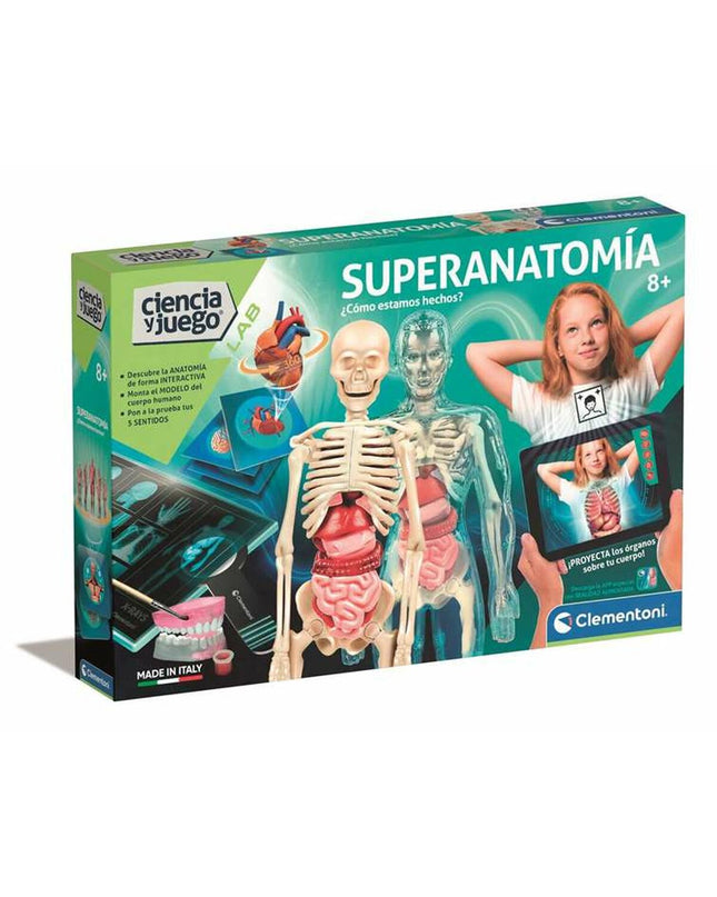 Clementoni Superanatomía science game with colorful educational parts for learning human anatomy and biology.