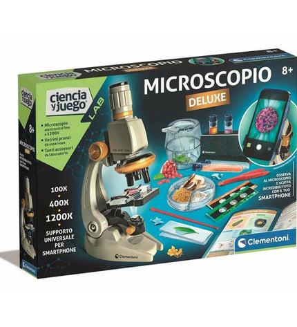 Clementoni Smart Deluxe children's microscope, toy science kit with 45x and 37x magnification, for educational play.