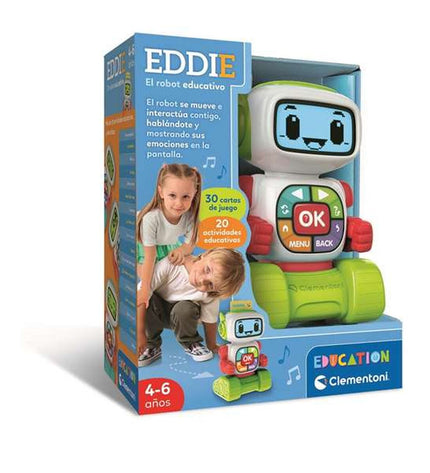 Clementoni interactieve robot toy with sensors, buttons, and colorful design, designed for children’s electronic play and learning.
