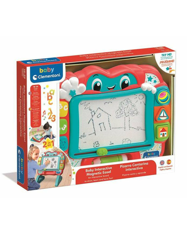 Clementoni interactieve whiteboard toy for kids, featuring colorful buttons and digital screen for educational games and activities.