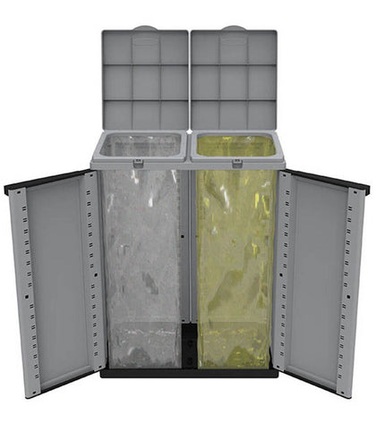 Black and gray recycling trash bin from BigBuy Cleaning, ideal for home and kitchen organization with a sleek, modern design.