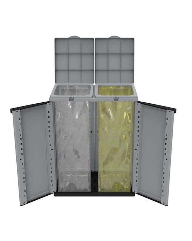 Black and gray recycling trash bin from BigBuy Cleaning, ideal for home and kitchen organization with a sleek, modern design.