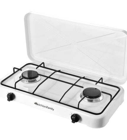 Melchioni Minerva2 gas stove for camping and outdoor cooking, compact portable gas burner with control knobs and sturdy design