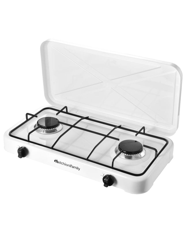 Melchioni Minerva2 gas stove for camping and outdoor cooking, compact portable gas burner with control knobs and sturdy design