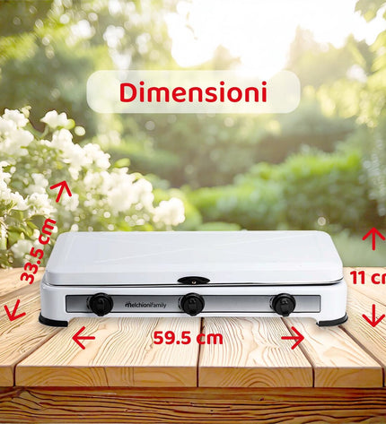 Melchioni Minerva3 gas stove for camping and outdoor use, compact portable camping stove with control knobs and sturdy design