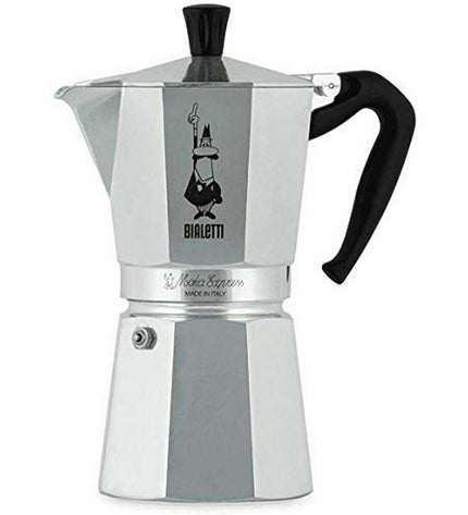 Bialetti Italiaanse koffiepot in zilverkleurig roestvrij staal, 1L, voor huis en koken, met metalen en aluminium onderdelen