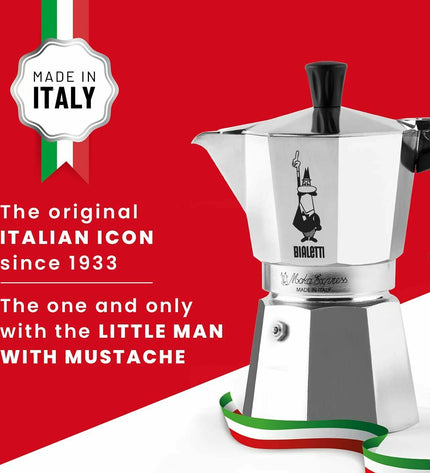 Bialetti Italiaanse koffiepot 0001165/X4 in zilverkleurig roestvrij staal en aluminium, 1 liter, with classic stovetop design for brewing espresso.