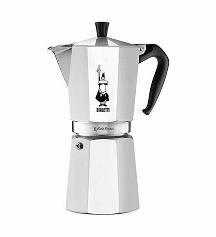 Bialetti Italiaanse koffiepot 12-kops zilverkleurig aluminium voor huis en koken, perfect voor het bereiden van koffie.