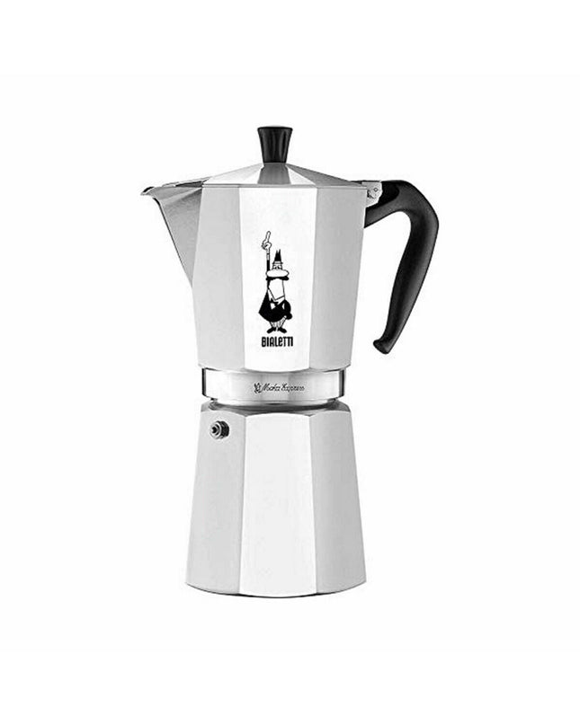 Bialetti Italiaanse koffiepot 12-kops zilverkleurig aluminium voor huis en koken, perfect voor het bereiden van koffie.
