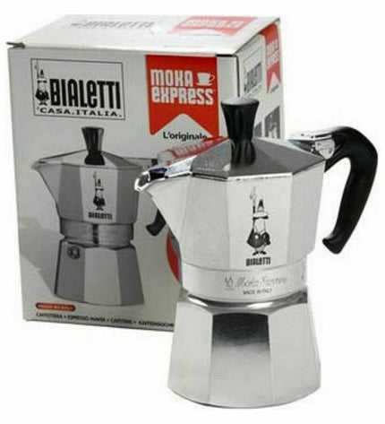 Bialetti Italiaanse koffiepot 12-kops zilverkleurig aluminium voor koffiezetten, geschikt voor huis en koken.