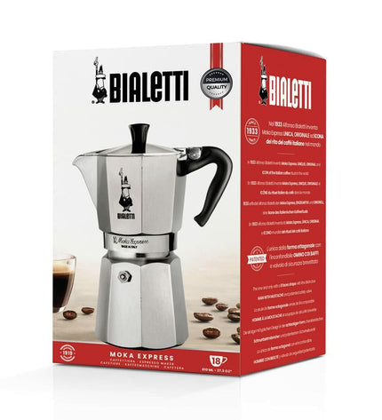 Bialetti Italiaanse koffiepot in zilverkleur, perfect voor het maken van espresso in huis, met een klassieke design.