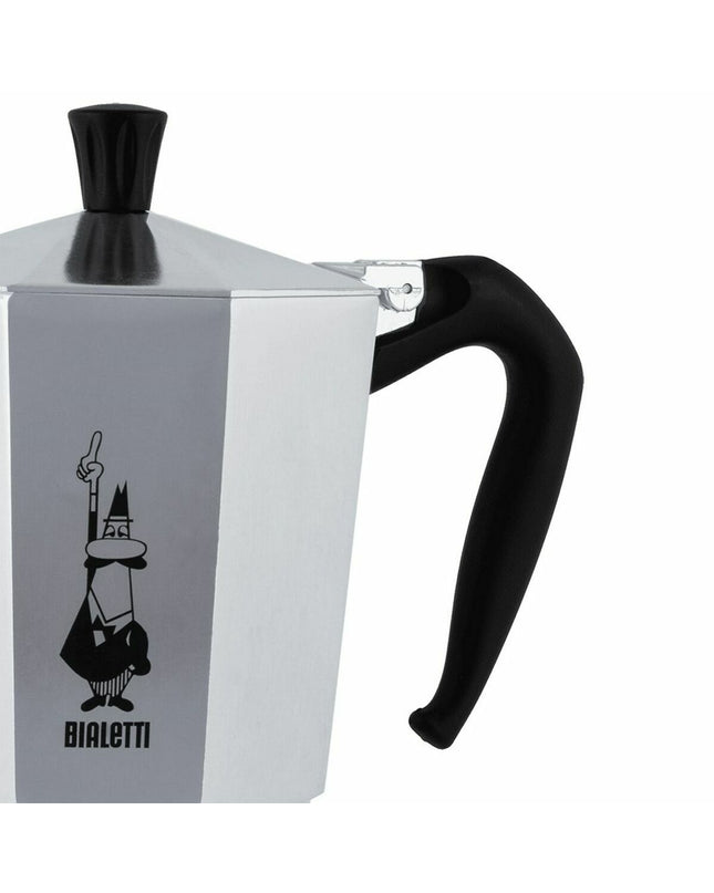 Bialetti Italiaanse koffiepot in zilverkleur, stovetop moka espresso maker for brewing rich coffee at home.