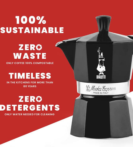 Bialetti Moka Express Italiaanse koffiepot in zwart for brewing espresso-style coffee at home