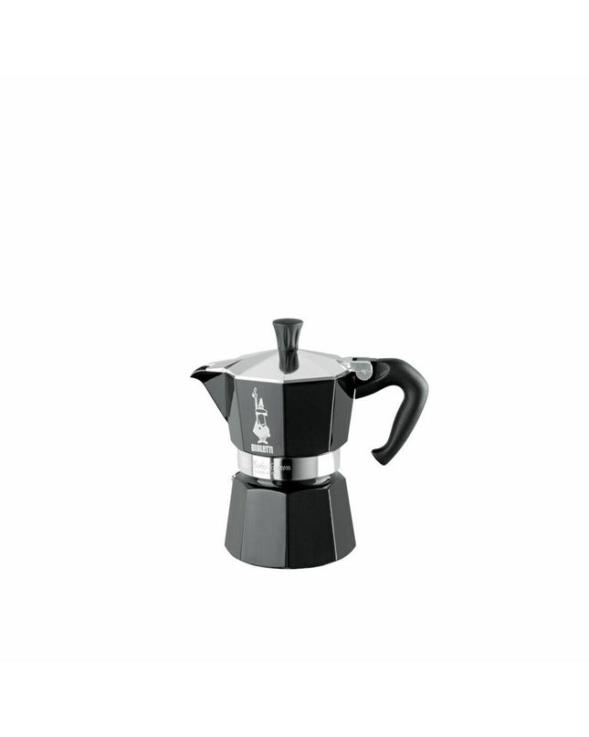 Black Bialetti Moka Express Italian coffee pot for home brewing, with classic octagonal design and handle.