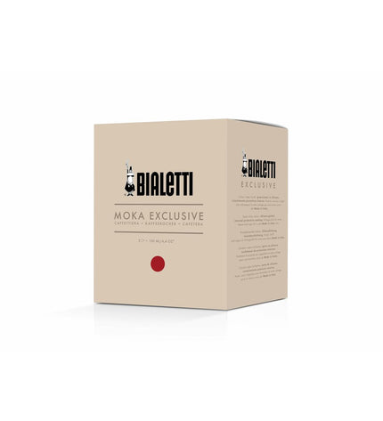 Bialetti MOKA EXCLUSIVE red aluminium Italian coffee pot with 3 cups for home brewing of espresso-style coffee.