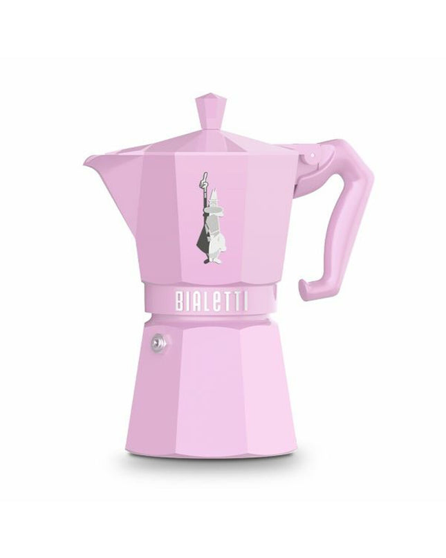 Pink Bialetti Moka Express Italian coffee pot in aluminum, 6-cup size, for brewing authentic espresso at home.