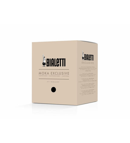 Bialetti Moka Exclusive black aluminum Italian coffee pot with 3 cups, ideal for brewing traditional espresso at home.