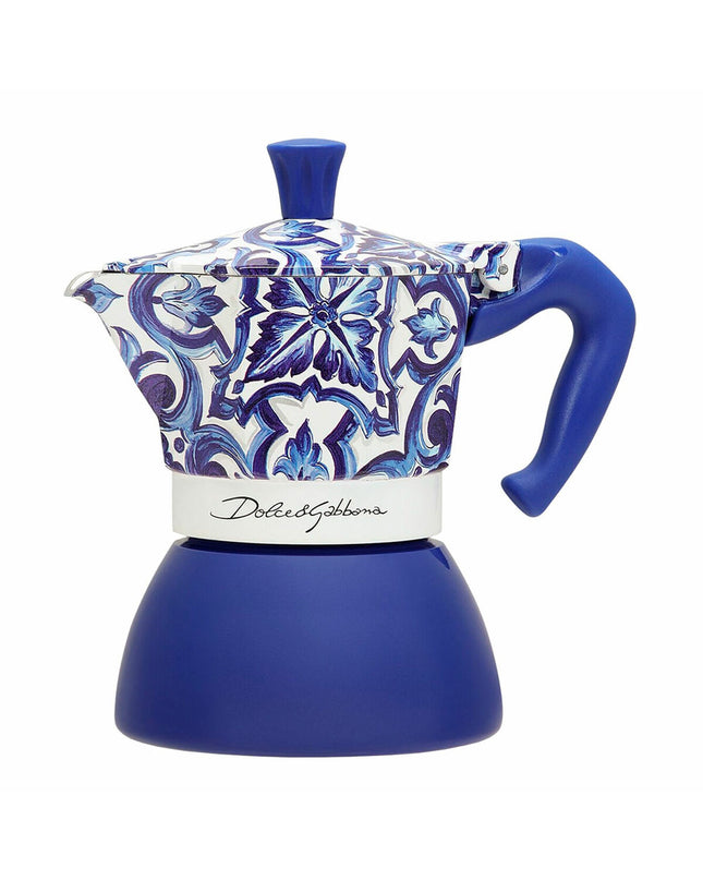 Bialetti Italiaanse koffiemaker D&G BLU MEDI 4T in blauw, roestvrij staal, 150 ml, 4 kopjes voor huis en koken.