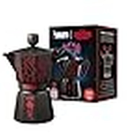 Black Bialetti Italian coffee pot on stovetop, perfect for brewing rich espresso-style coffee at home.