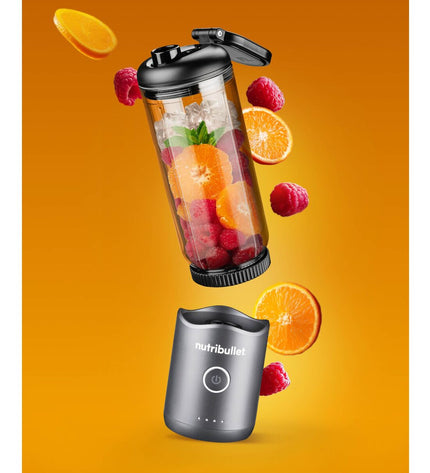 Nutribullet NBP013GM grey 600ml mixer cup for small kitchen appliances, with blender blade and measurement markings visible