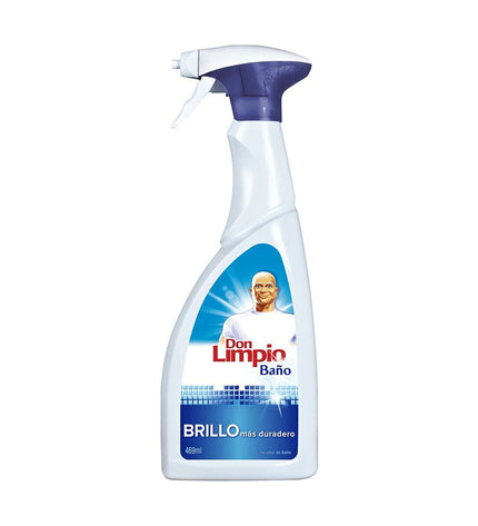 Don Limpio bathroom cleaner bottle, 450 ml, with cleaning spray nozzle and label visible, designed for bathroom cleaning.