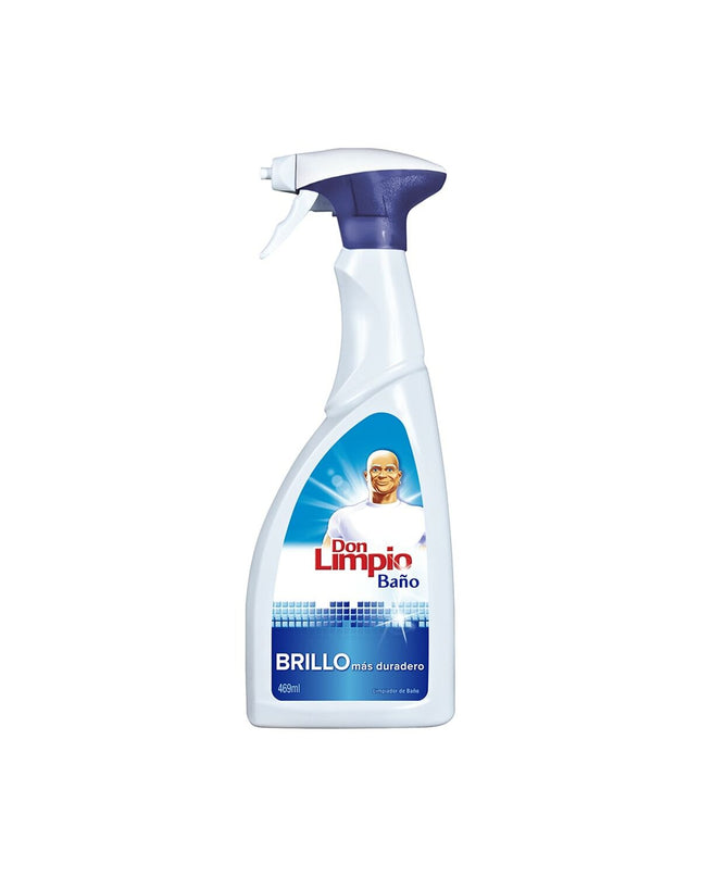 Don Limpio bathroom cleaner bottle, 450 ml, with cleaning spray nozzle and label visible, designed for bathroom cleaning.