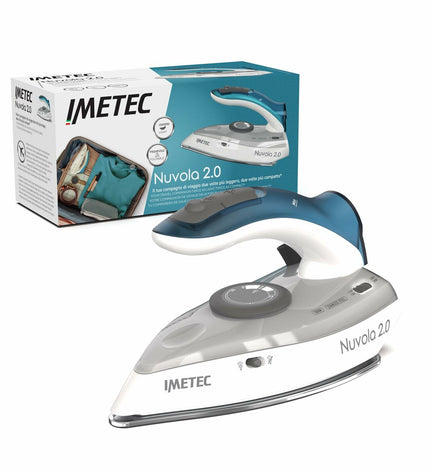 IMETEC NUVOLA 2.0 steam iron with 1000W power, shown with sleek design and control dial for home ironing.
