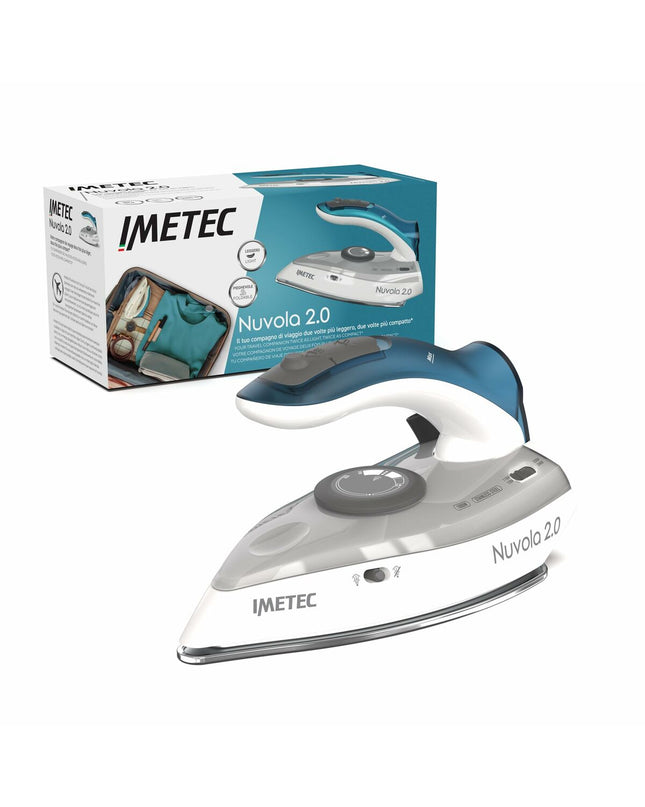 IMETEC NUVOLA 2.0 steam iron with 1000W power, shown with sleek design and control dial for home ironing.