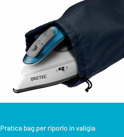 IMETEC NUVOLA 2.0 steam iron with 1000W power, shown with ergonomic handle and water tank for household clothing ironing.